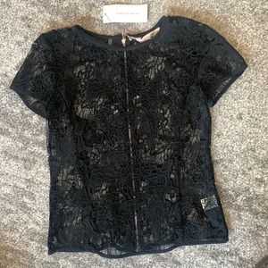 NWT Rebecca Taylor - Black Lace, 100% Silk Top - Size 0